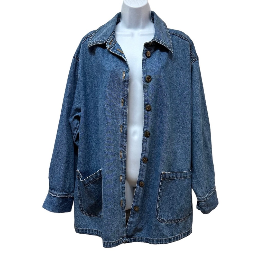 Vintage CMC Denim Blue Long Oversized Jean Jacket Shacket Size S Made in USA